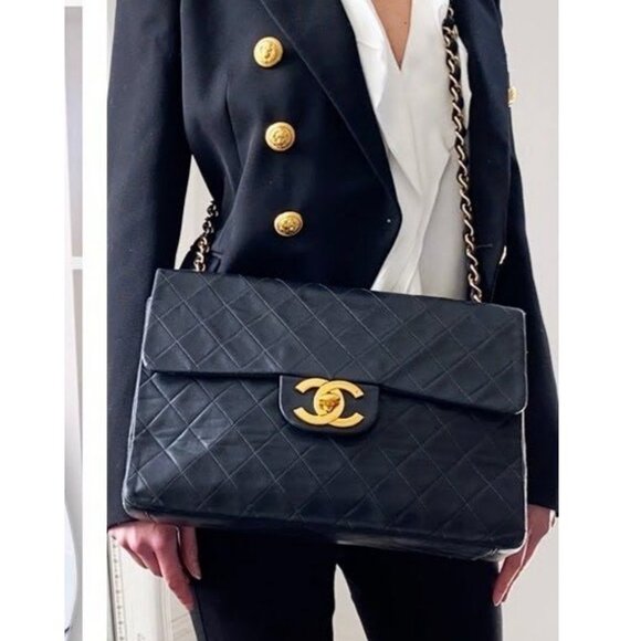 CHANEL Handbags - Authentic CHANEL Jumbo Maxi XL 24K Gold Flap Bag Lambskin Chain Shoulder Black